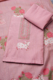 Moo & Muse Pink Muga Cotton Unstitched Suit Set